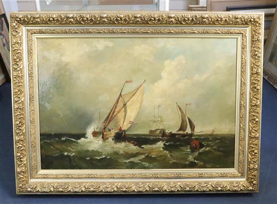 19th century French School Shipping on a rough sea 24 x 36.5in.